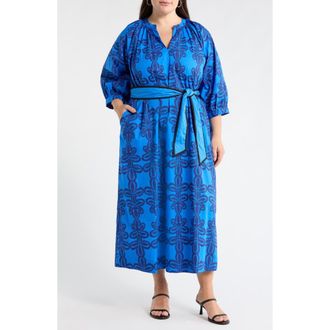 Sugarlips Romery Puff Sleeve Cotton Maxi Dress in Blue-Navy-Mul at Nordstrom, Size 2X