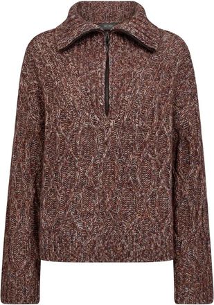 Mos Mosh Chunky Gebreide Highneck Trui Fudge - Dames - Ronde hals truien - Bruin - XL - Wol - Truien & Vesten