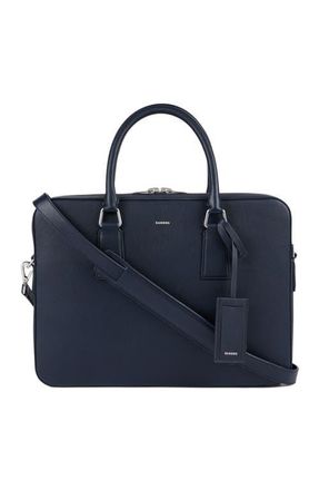 Sandro Large grained leather briefcase in Navy Blue at Nordstrom, Size Medium