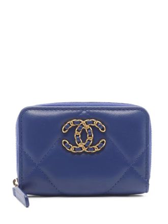 Chanel 2021 19 gewatteerde portemonnee met rits en CC-logo - Blauw