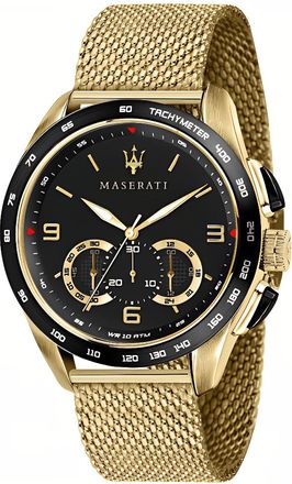 Maserati R8873612010 Traguardo Chronograph Black Dial Mens Watch - Gold Stainless Steel - One Size