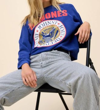 Daydreamer Ramones Gold Seal Reverse Raglan Sweatshirt In Blue Quartz
