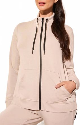 Tribal Long Sleeve Mock Neck Cardigan Jacket In Sand Dune