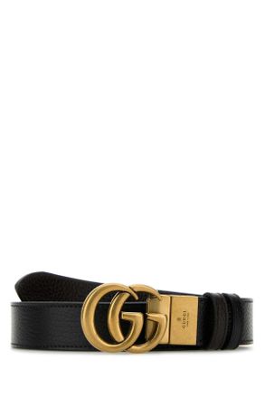 Gucci Black Leather Gg Marmont Reversible Belt