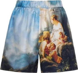 Roberto Cavalli Graphic Print Silk Shorts, Brand Size 44 ( US Size 10 )