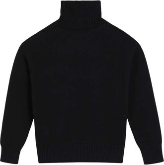 Ami Truien & Vesten, Heren, Zwart, L, Wol, Trui met trechterhals en contrasterend Ami De Coeur-motief