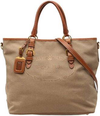Prada Pre-owned Tote Bags, female, Brown, Size: ONE SIZE Pre-owned Canvas Tote Bag