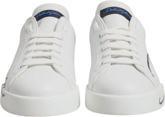 Dolce & Gabbana White Blue Leather Logo Low Top Sneakers Mens Shoes (Pre-Owned)