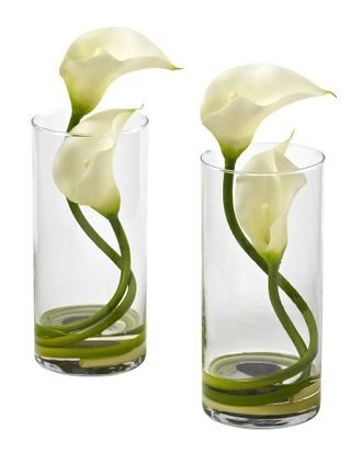 Nearly Natural Set Of 2 Double Calla Lily With Cylinder
