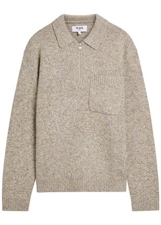Wax London Alpha Half-zip Wool Polo Jumper - Beige - XL