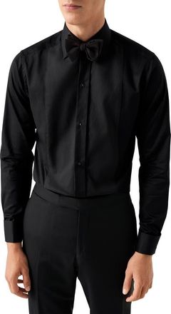 Eton Slim Fit Solid Black Organic Cotton Plissé Tuxedo Shirt at Nordstrom, Size 17.5