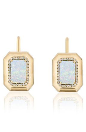Goshwara Emerald Cut Opal & Diamond Drop Earrings in White Opaque at Nordstrom