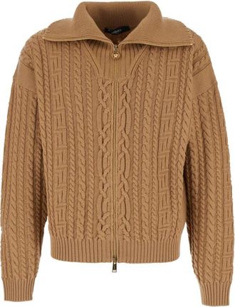 Versace Geborduurde wollen gebreide sweater met rits - Heren - Vesten - Beige - S - Wol - Truien & Vesten