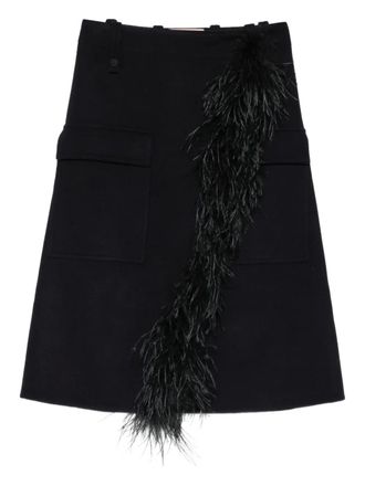 Plan C feather-detailing midi skirt - women - Virgin Wool/Wool/Nylon/Cotton/Ostrich Feather/Feather - 42 - Black