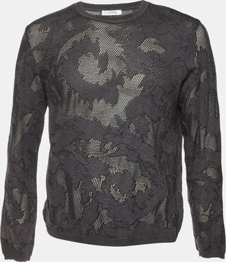 Versace Grey Floral Mesh Knit Sweater