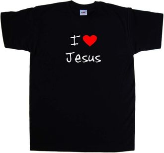 Tee Tree Designs I Love Heart Jesus Black T-Shirt (White & Red Print)-Medium