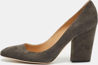 Sergio Rossi Grey Suede Block Heel Pumps