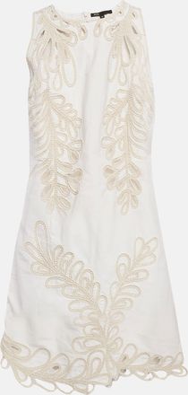 Maje White Embroidered Gabardine Cotton Cut-Out Detail Mini Dress