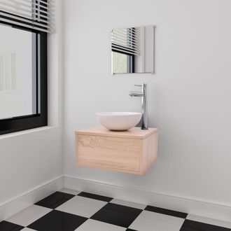 vidaXL Conjunto De Muebles De Ba&ntilde;o Con Lavabo Y Grifo 4 Piezas Beige Vidaxl