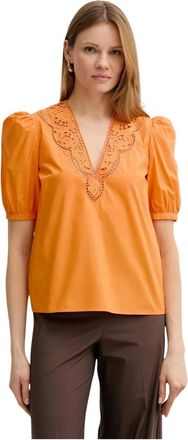 Twinset Overhemden, Dames, Oranje, S, Katoen, Blouse in broderie anglaise popeline