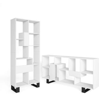 Skraut Home Skraut Home - Libreria scaffale, Scaffali in legno a ripiani, 67x31x174cm, Design industriale, Stile moderno, Bianco