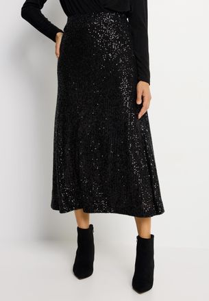 Lascana Paillettenrock LASCANA, Damen, Gr. 34, blau (schwarz), Stoff, Obermaterial: 95% Polyester, 5% Elasthan. Futter: 100% Polyester, festlich, figurumspiel