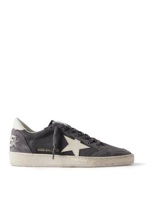Golden Goose Ball Star Distressed Suede-Trimmed Leather Sneakers