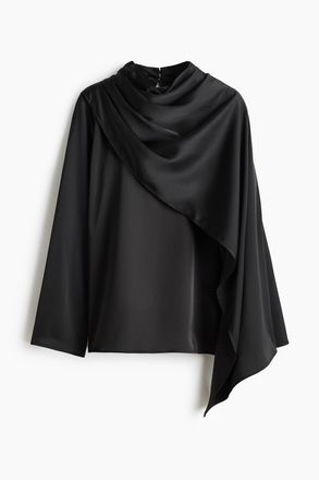 H&M Satinbluse mit Schaldetail - Schwarz