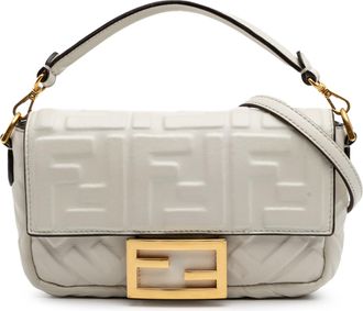 Fendi Womens Baguette Embossed Ff Logo - Light Grey Leather - One Size