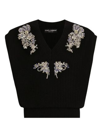Dolce & Gabbana embellished V-neck knitted vest - Black