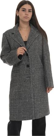 Liu Jo Wool Blend Herringbone Coat - Dames - Mantel - Grijs - M - Wol - Jassen