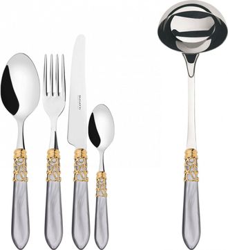 Bugatti Melodia Ghiera Dorata, Posate Set 49 Pz, Scatola Legno Weng&egrave;, Casa Bugatti - Colore: Grigio