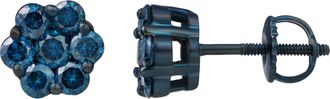 LuvMyJewelry Azure 0.75 Cts Blue Diamond Cluster Studs Blue Rhodium 10K Gold Earrings