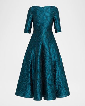 Talbot Runhof Honeydrop Jacquard Short-Sleeved Midi Dress