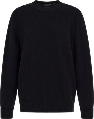 Roberto Cavalli Golden Button Crew-neck Pullover - Dames - Ronde hals truien - Zwart - XS - Wol - Truien & Vesten