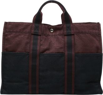 Herm&egrave;s Black Canvas Handbag Tote Bag (Pre-Owned)