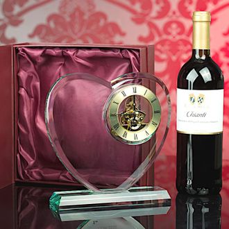 OEM Coraz&oacute;n De Cristal Grande De 20x20 Cm Con Una Estatuilla De Reloj Grande, Ideal Como Premio O Regalo Para Grabar O Imprimir, Con Estuche Decorativo