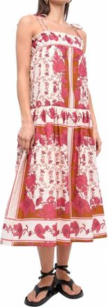 Greylin Alisha Trapeze Strappy Midi Dress In Ecru/coral