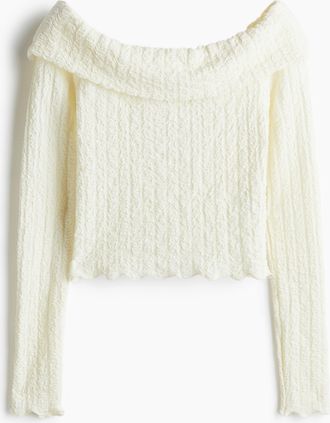 H&M Schulterfreies Shirt mit Struktur - White