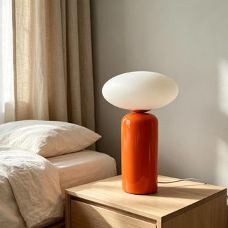 Sweeek L&aacute;mpara de mesa interior de cer&aacute;mica y vidrio, &oslash;25cm, naranja