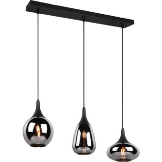 Trio Leuchten Lumina sospensione rettangolare metallo nero con 3 diffusori di vetro fume cromato in forme differenti l. 68,8CM 3 luci attacco E14