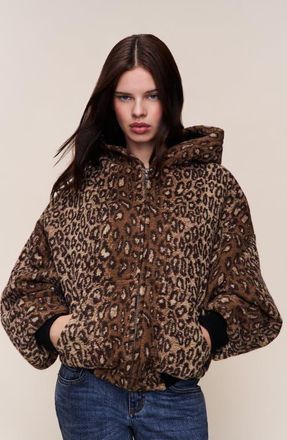 Guizio Charli Hooded Quilted Jacket in Leopard at Nordstrom, Size Xx-Small