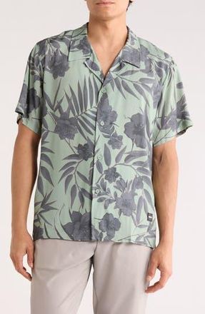 BOSS Floral Cotton Camp Shirt in Light/Pastel Green at Nordstrom Rack, Size Xx-Large