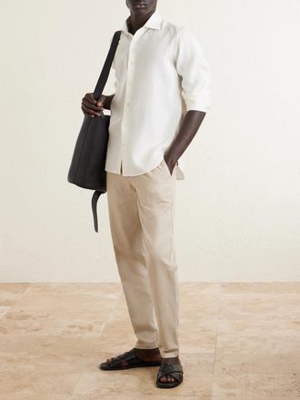 Eleventy Straight-Leg Cotton and Linen-Blend Drawstring Trousers