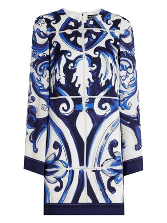 Dolce & Gabbana Majolica-print long-sleeve mini dress - Blue