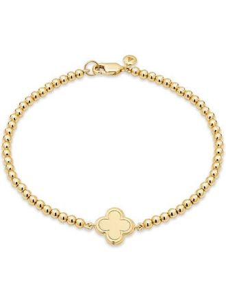 Devata Clover Beaded Ball Bracelet in Gold Plated Sterling Silver in Yellow Gold at Nordstrom, Size 7.5
