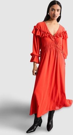 Warehouse Ruffle Shoulder Detail Boho Maxi Dress in Red at Nordstrom, Size 10