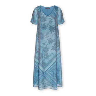 Elena Miro Bedrukte Lyocell Jurk - Dames - Casual kleedjes - Blauw - 2XL - Polyester - Kleedjes