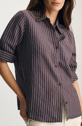 Mavi Luxe Touch Button-Up Shirt in Sweet Grape Stripe at Nordstrom, Size Medium