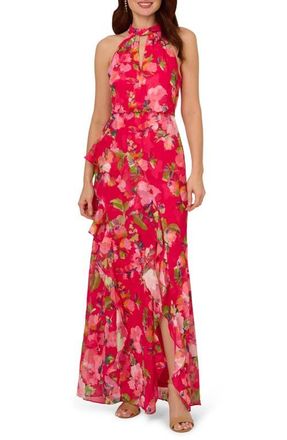 Adrianna Papell Floral Ruffle Mermaid Cocktail Dress in Pink Multi at Nordstrom, Size 12